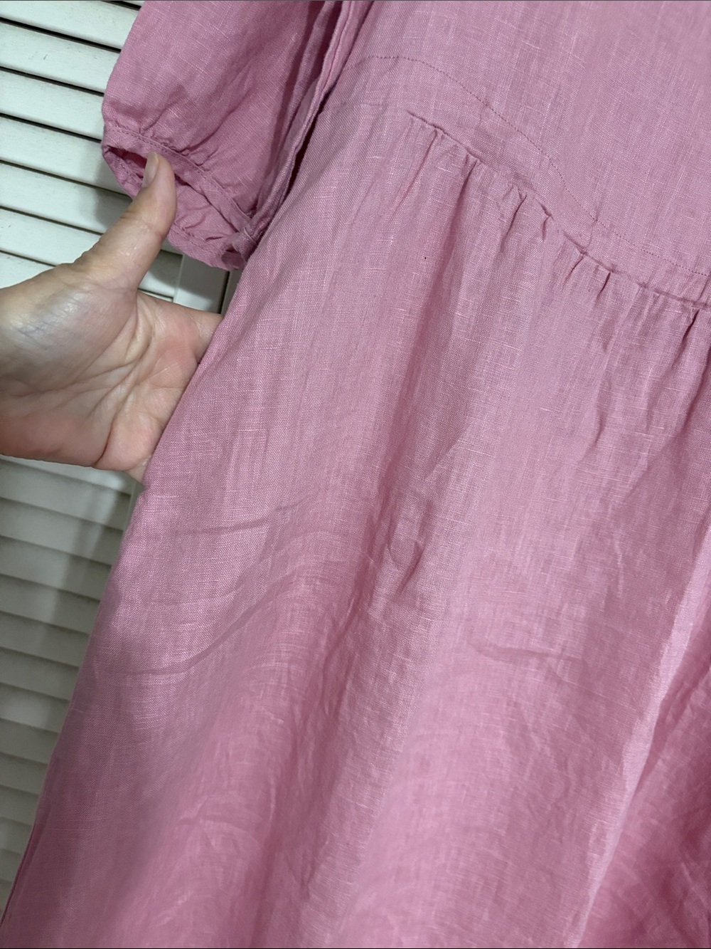 LINTICO 100% Linen A-Line Drawstring Waist Midi Dress Pastel Pink Size L - Picture 3 of 4